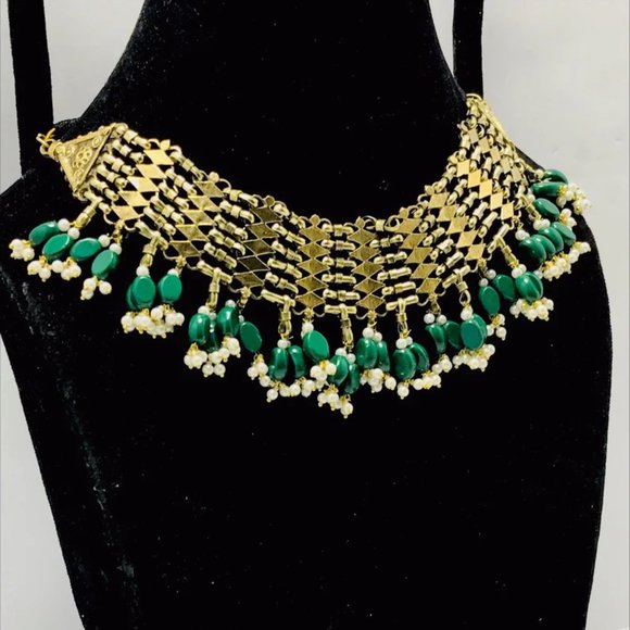 Woven Pearl Afghan Choker Necklace With Pearls and Beads, Tribal Afghan Choker - Picture 4 of 4